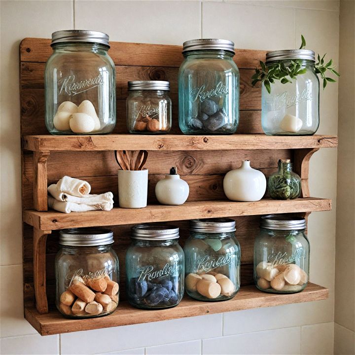 mason jar storage for a cabin bathroom