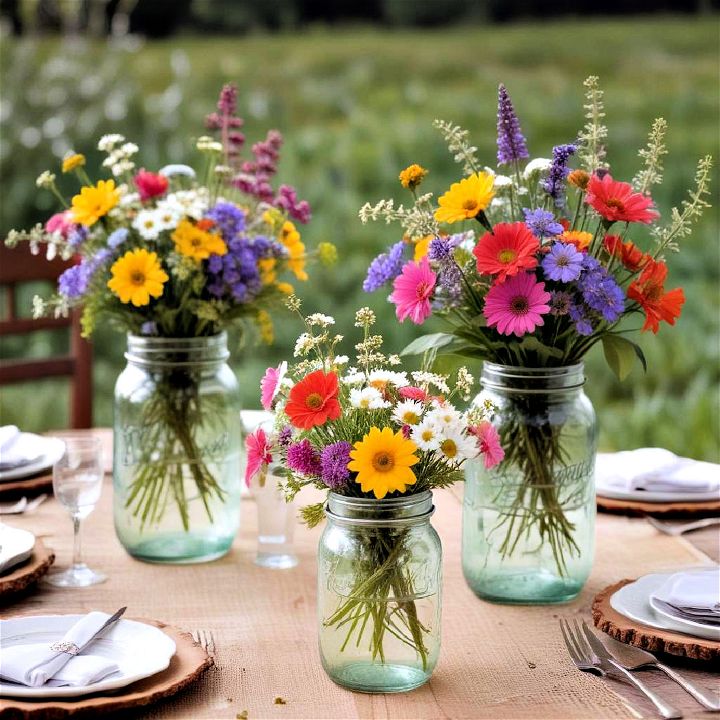 mason jars filled with wildflowers