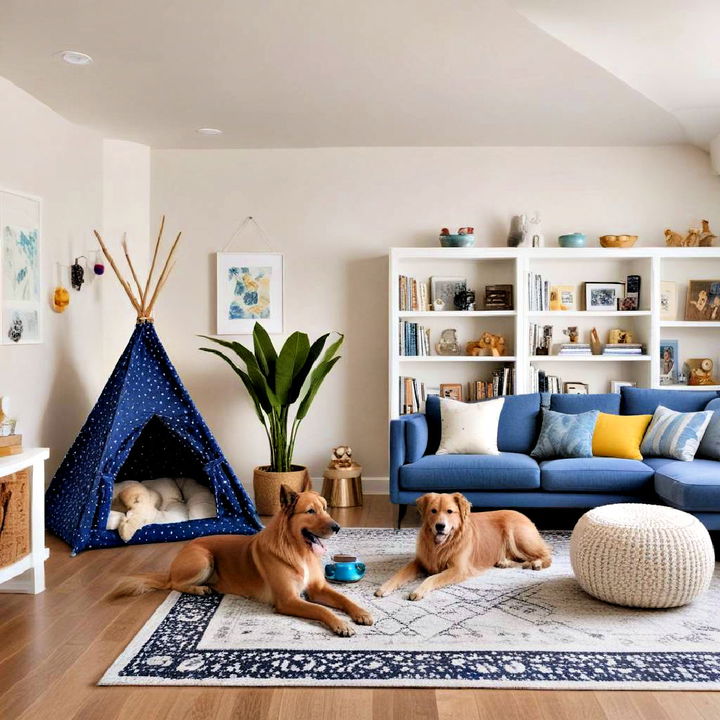 media room with a pet friendly space