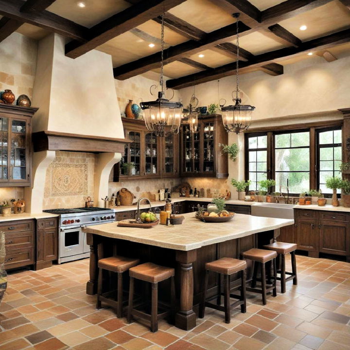 mediterranean kitchen with exposed beams