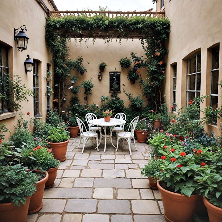 mediterranean themed courtyard garden