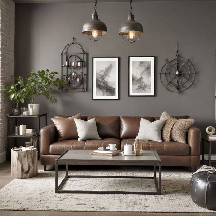 metal accents for industrial living room