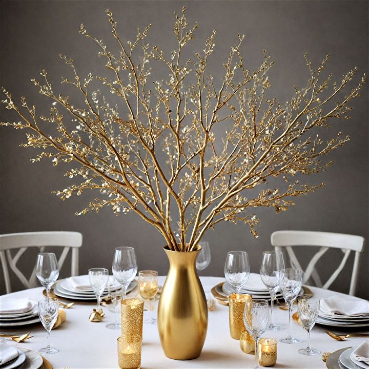 metallic spray painted branch decor