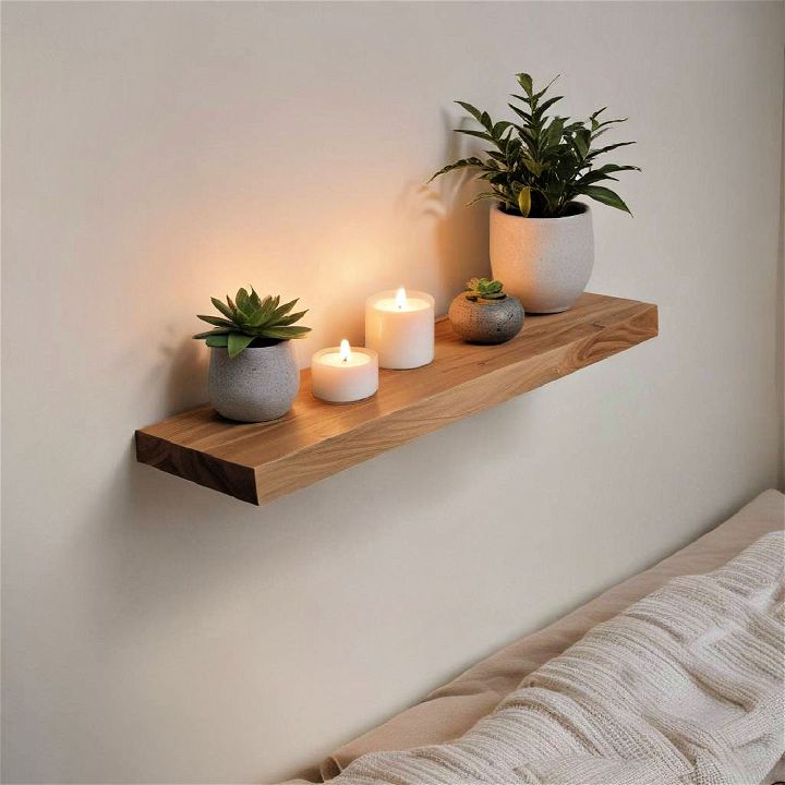 minimalist floating shelf for meditation room