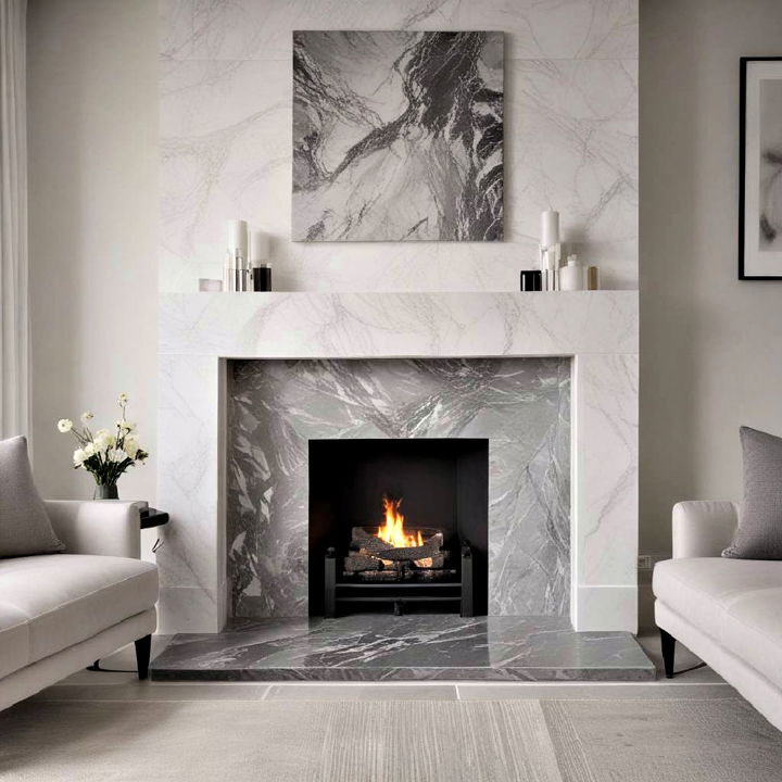minimalist monochrome marble fireplace
