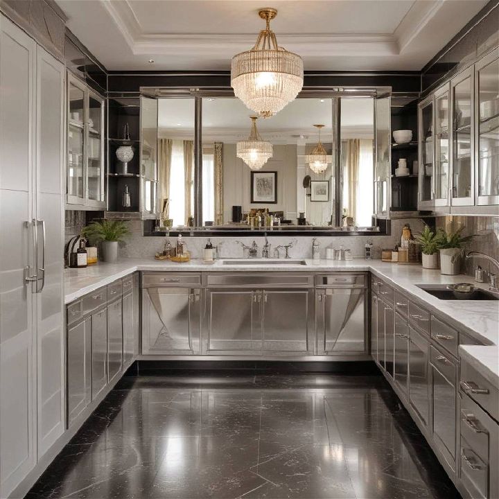 mirrored surfaces for art deco kitchen