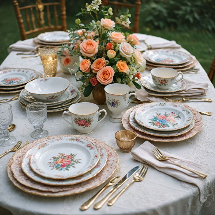 mismatched china for garden wedding