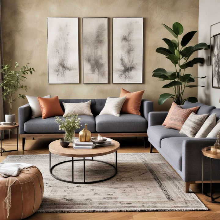 mix textures for long living room