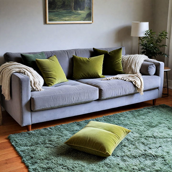 mixing textures for green and grey living room