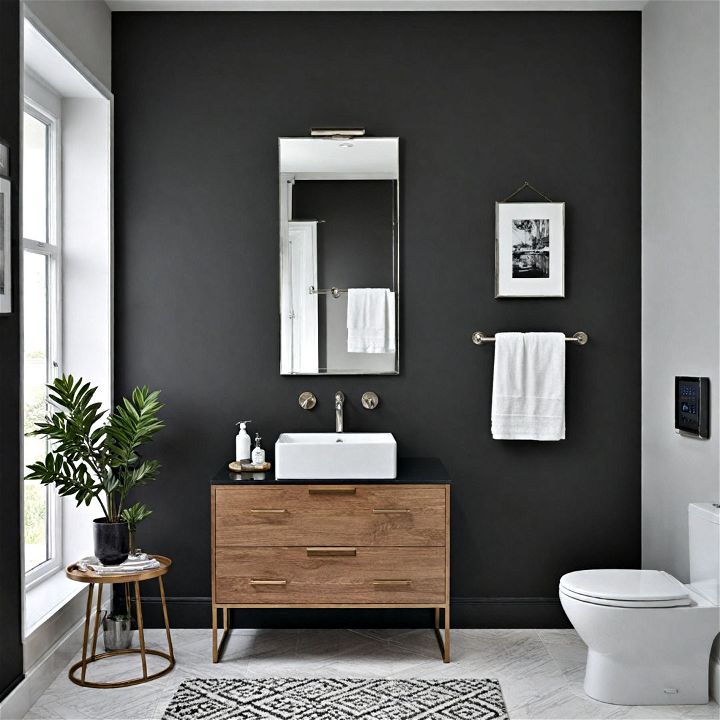 modern and minimalist jet black bathroom