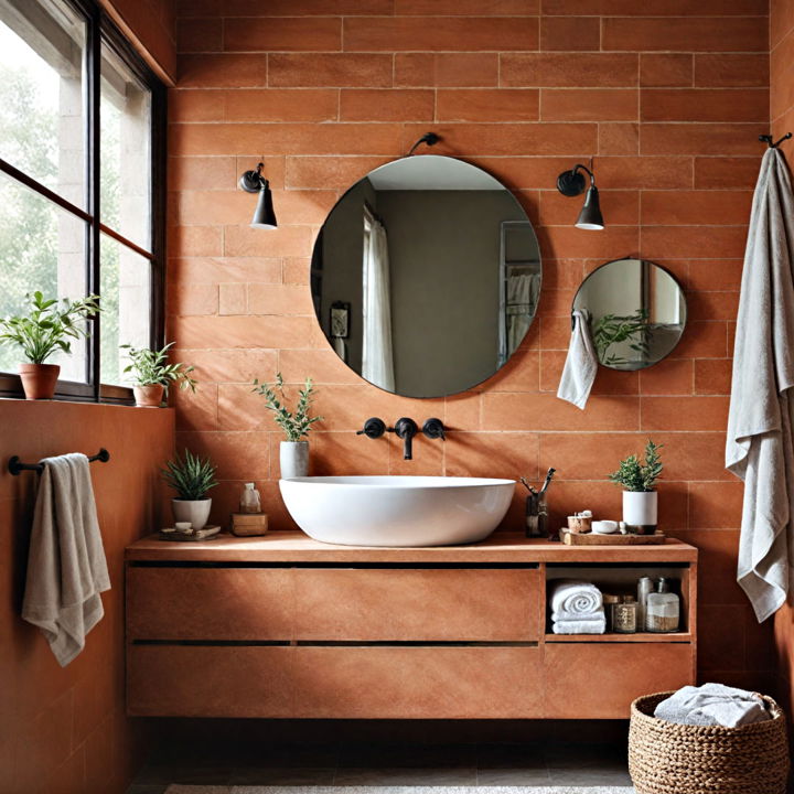 modern and rustic terracotta bathroom