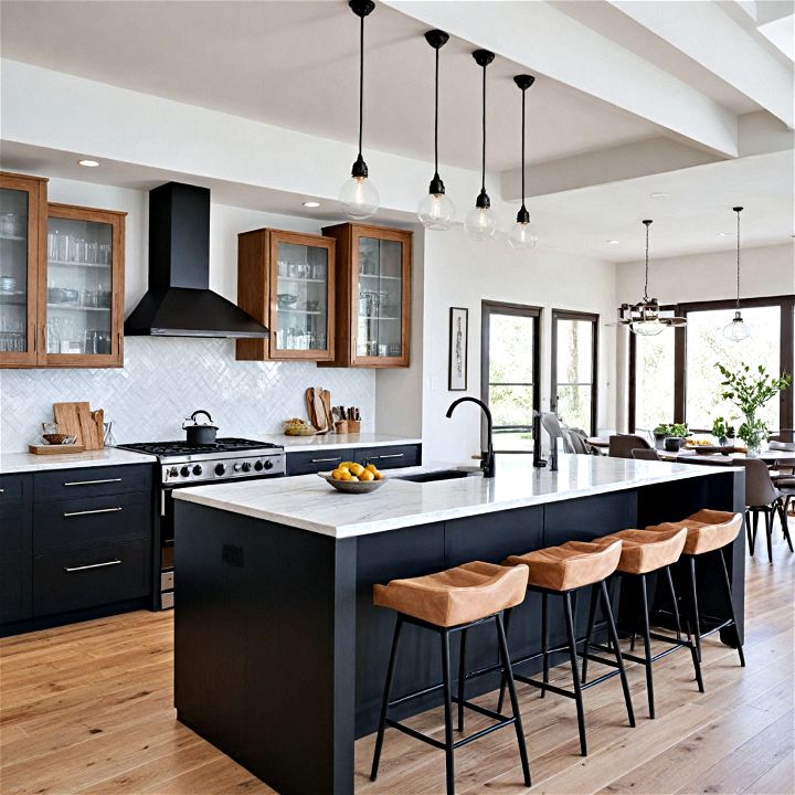 modern and sleek black kitchen island