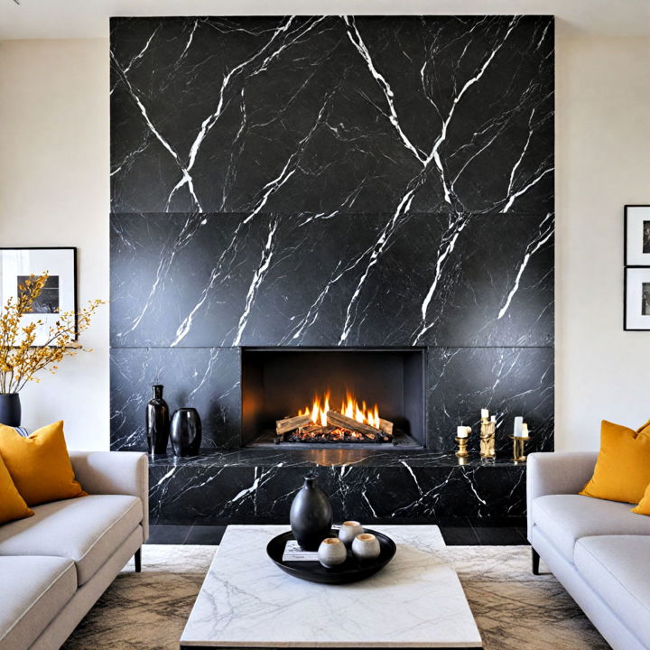 modern black marble fireplace