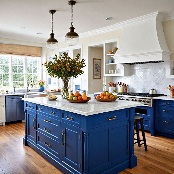 modern bold blue kitchen island