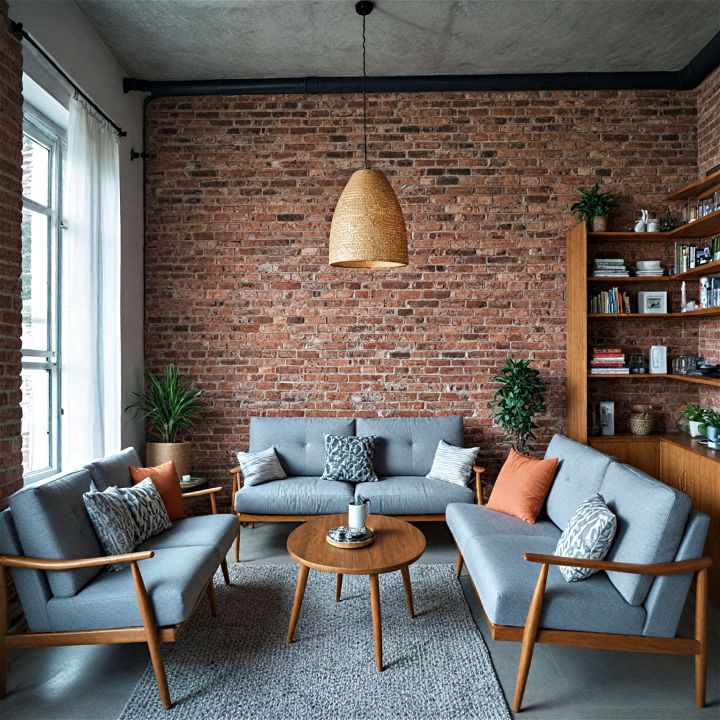 modern brick red wall and light gray floor