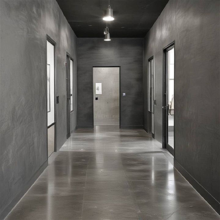 modern charcoal wall and concrete floor
