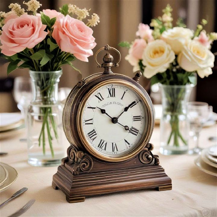 modern clock centerpiece for wedding table