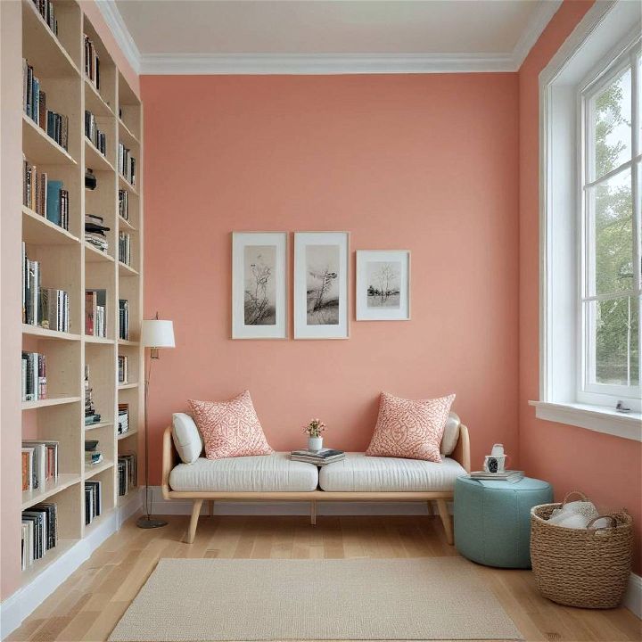 modern coral wall and light birch floor