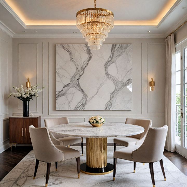 modern dining room with marble accents