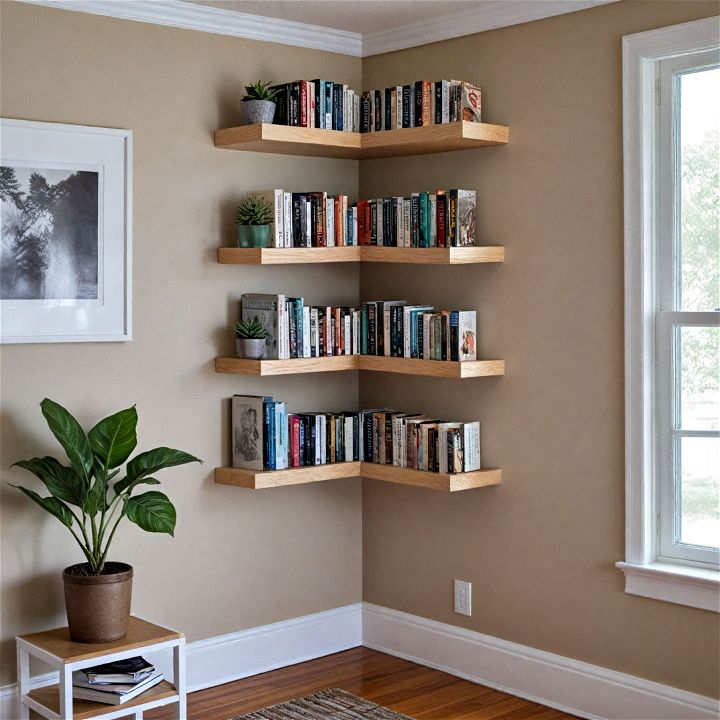 modern floating corner bookshelf