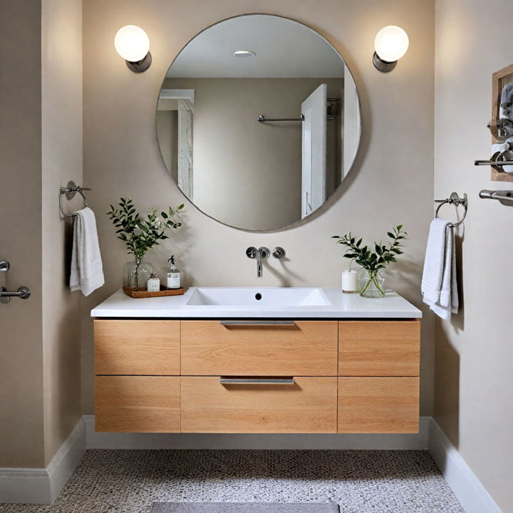 modern floating vanities with integrated sinks