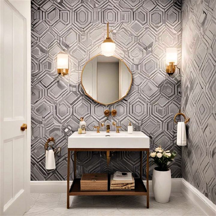 modern geometric wallpaper for powder room