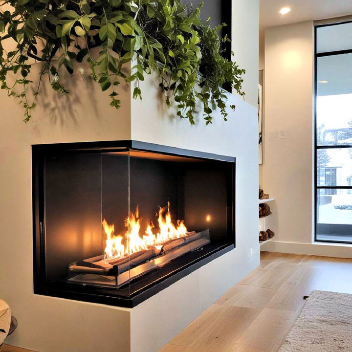 modern living room glass fireplace