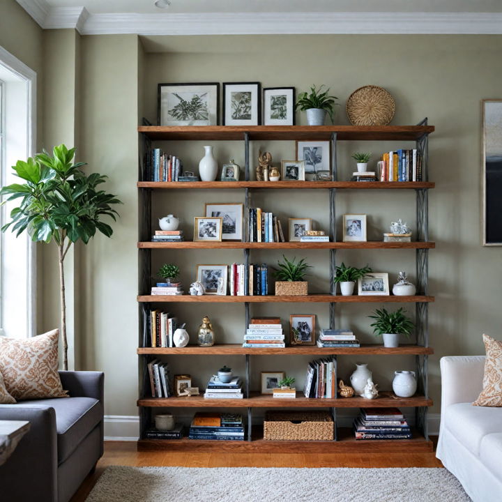 modern open shelving for large living room