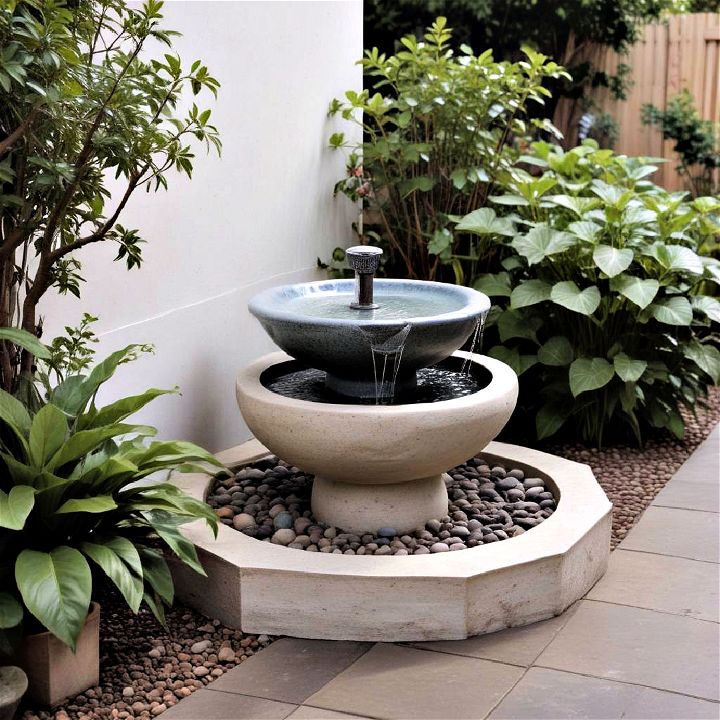 modern small garden with a water feature