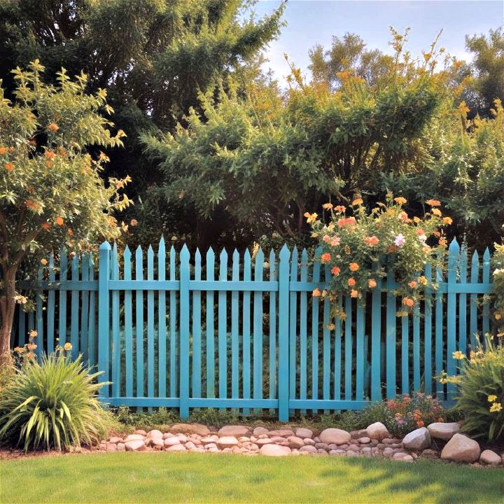 modern teal garden fence