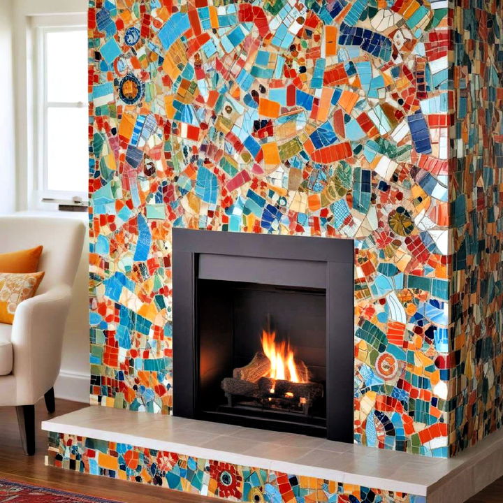 mosaic tile living room fireplace