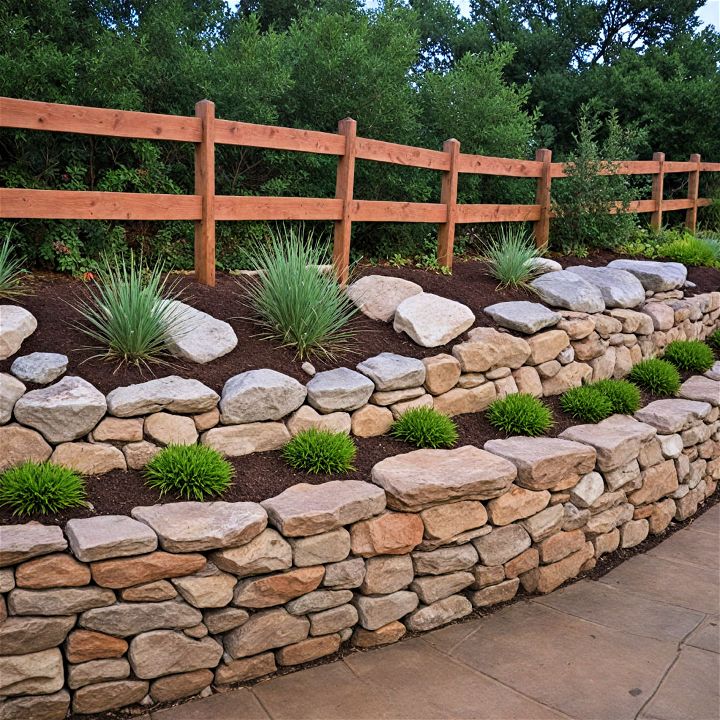 natural rock embedded retaining wall