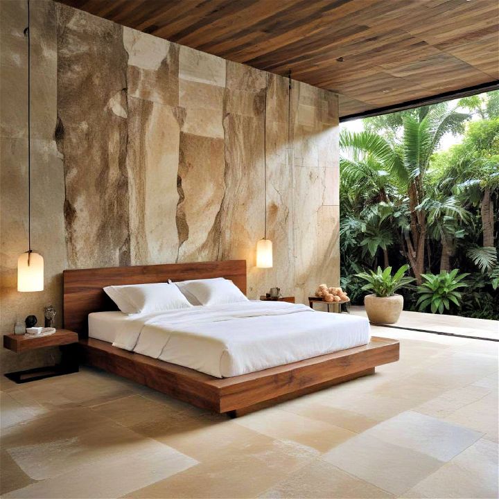 natural stone flooring tropical bedroom