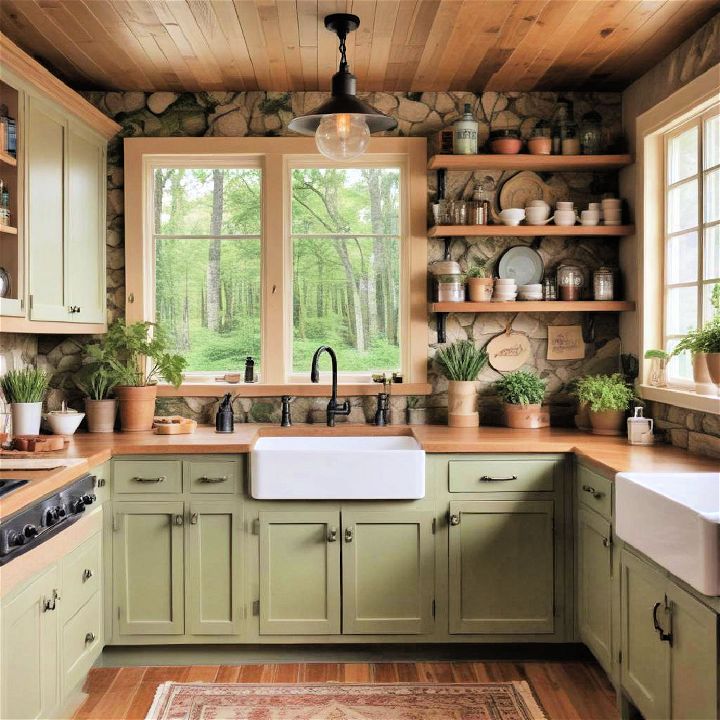 nature inspired decor for cabin kitchen