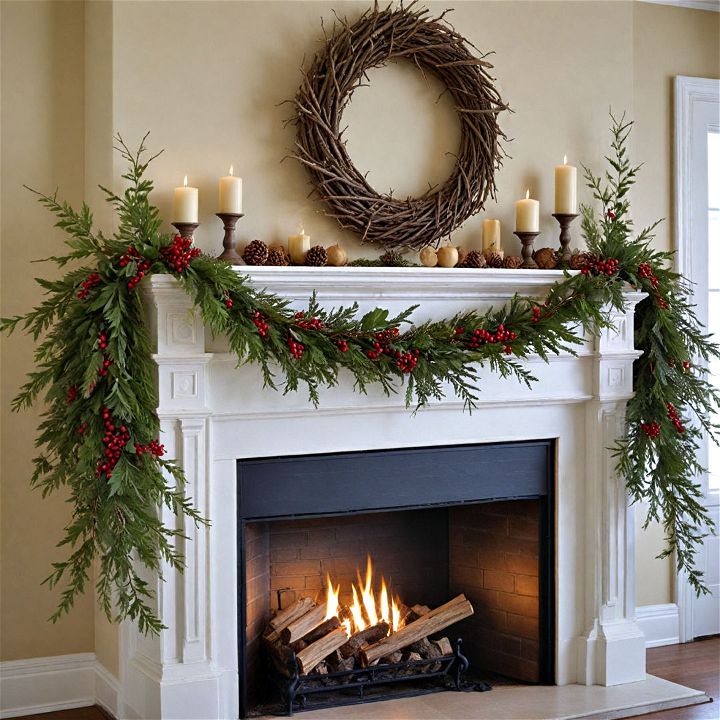 nature inspired elements for mantel garland