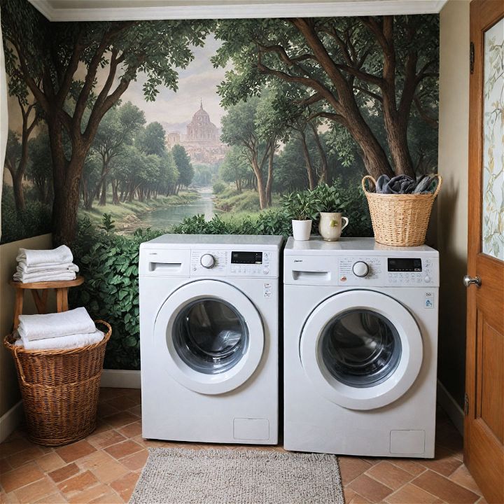 nature scene laundry room wallpaper