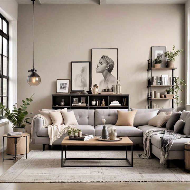 neutral color palette for industrial living room