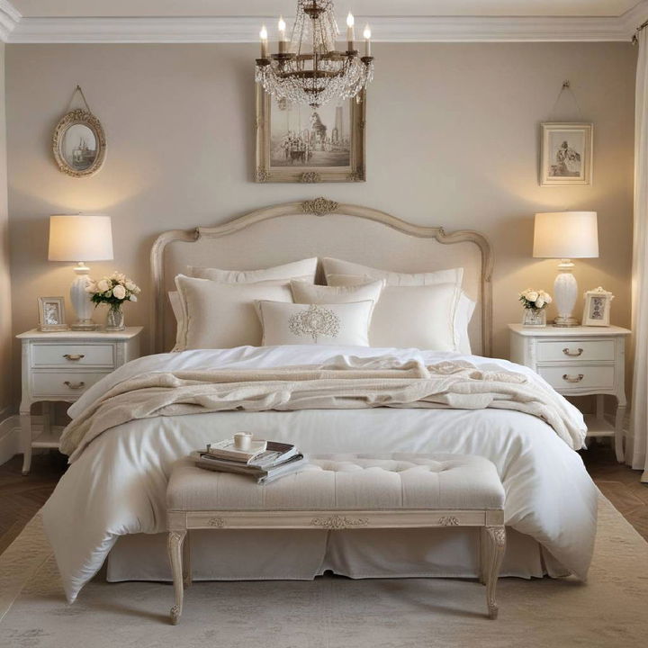 neutral color palette for parisian bedroom