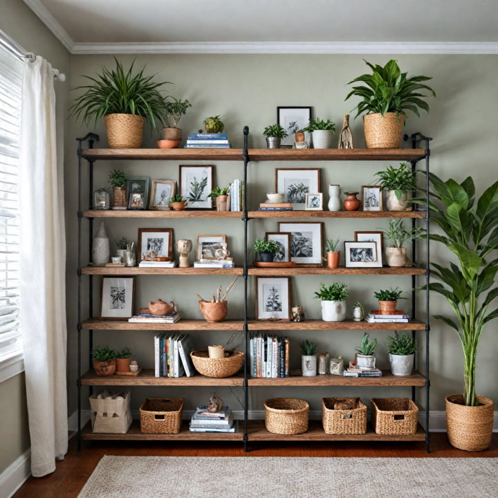 open shelving eclectic living room