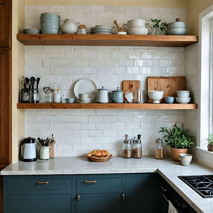 open shelving for minimalist kitchen