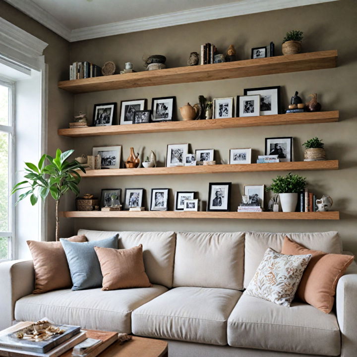 open shelving neutral living room