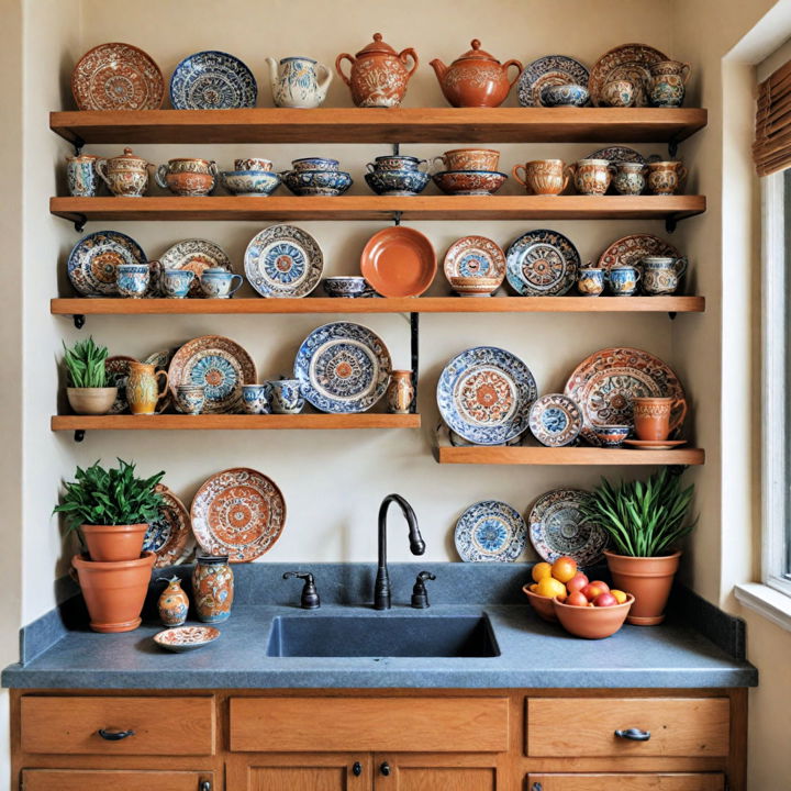 open shelving to display beautiful pottery