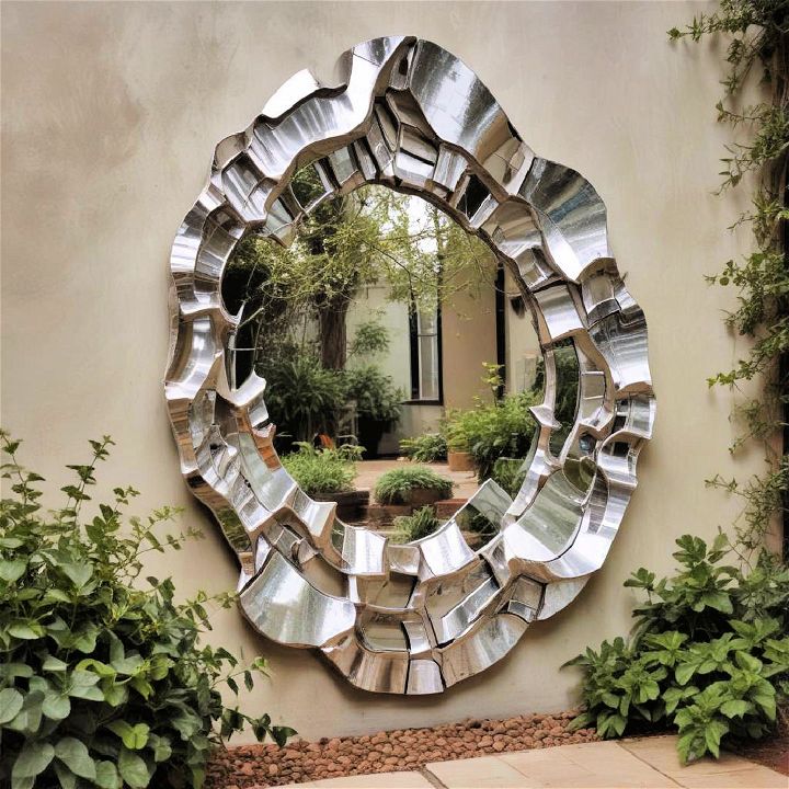 organic shaped sculptural garden mirror
