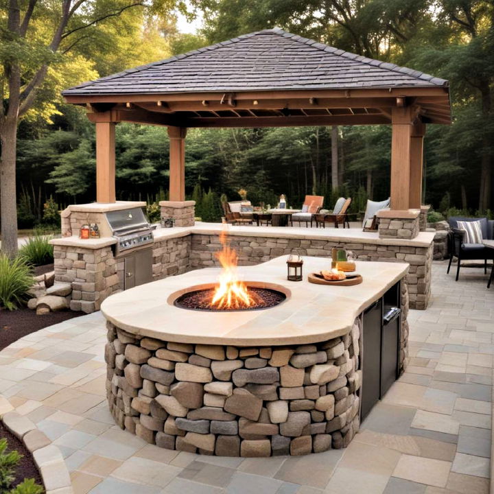 outdoor kitchen island with built in fire pit