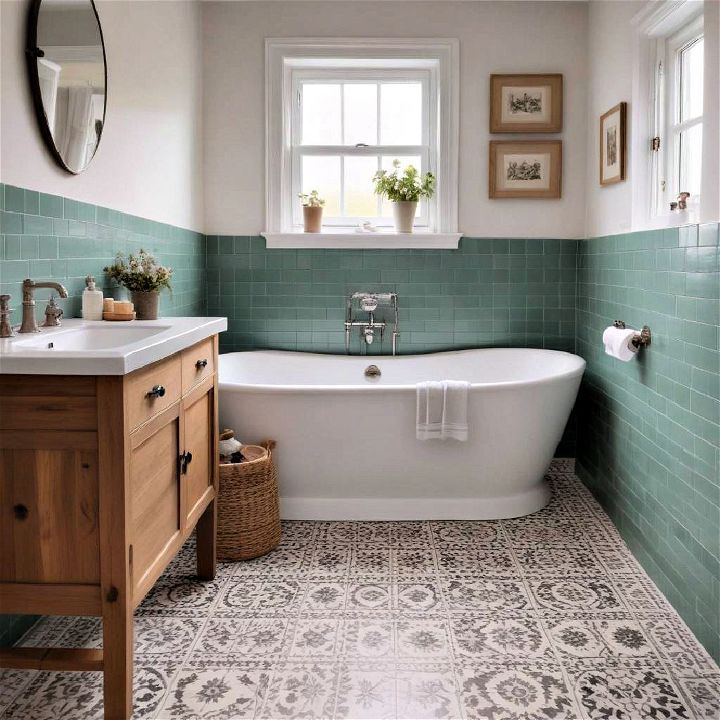 patterned floor tiles cottage bathroom
