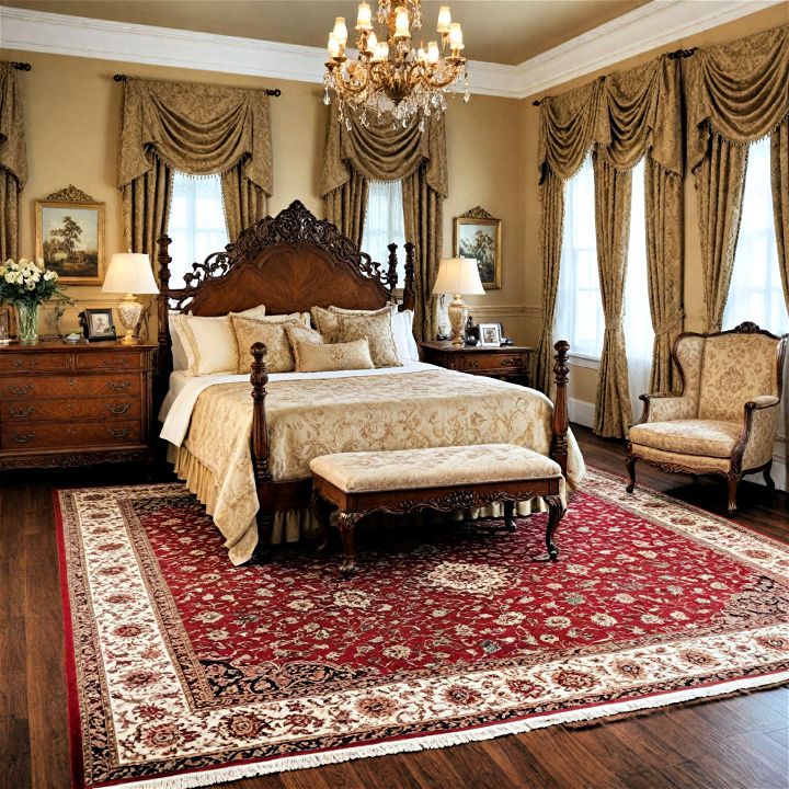 patterned rug for a victorian bedroom