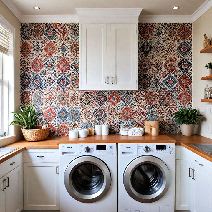 patterned tile backsplash for laundry room