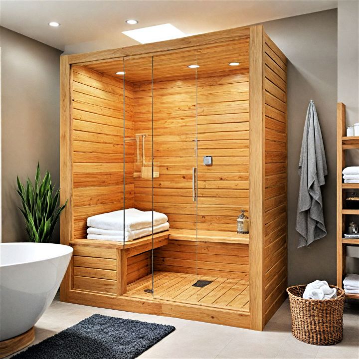 personal sauna in large bathroom