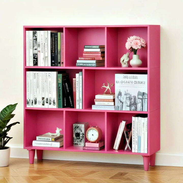 pink bookshelves for bedroom