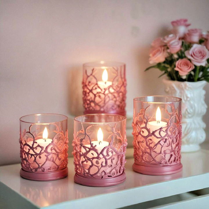 pink candle holders